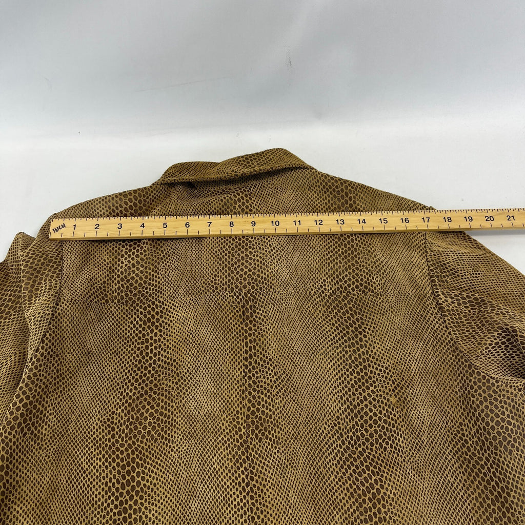Beth Terrell Long Leather Coat Jacket Tan Brown Snake Lizard Pattern size Medium