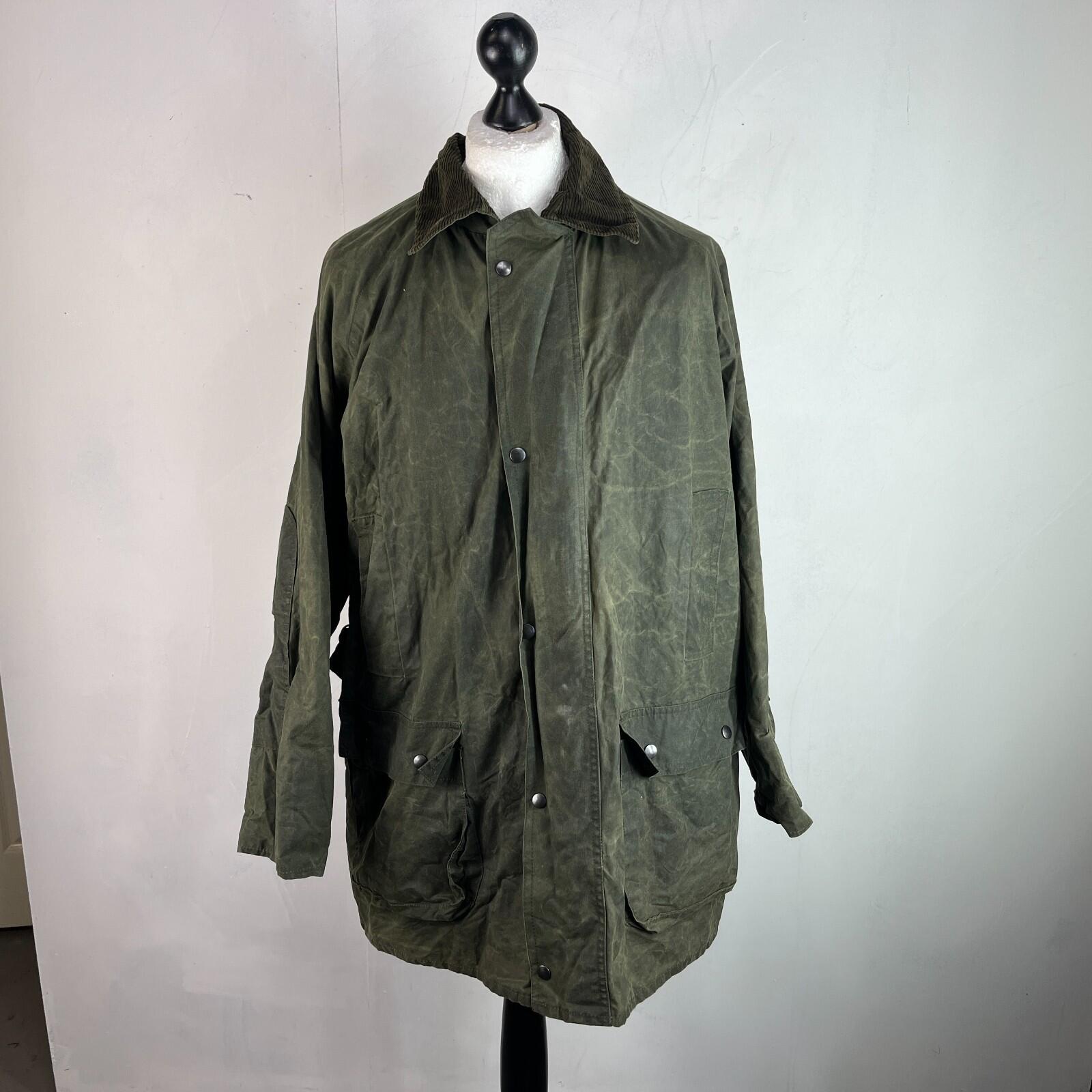 Vintage St Marks Mens Wax Jacket in Green with Corduroy Collar size 2XL