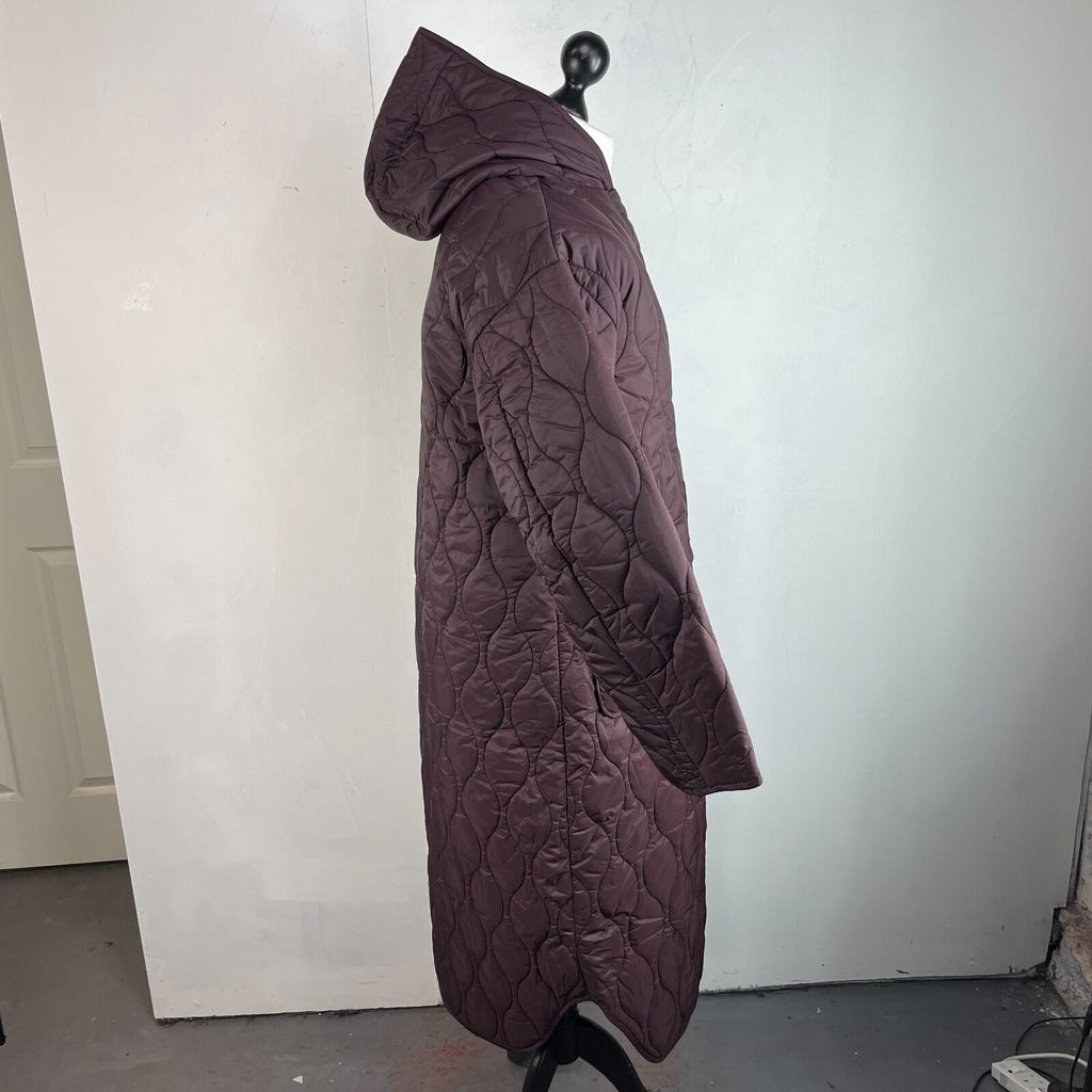 Sweaty Betty On The Move Longline Quilted Parka Coat in Sable Brown size M/12