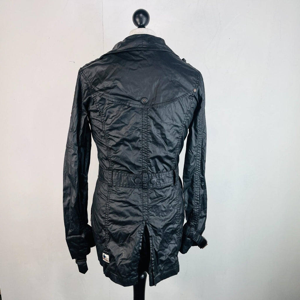 Khujo Womens Wax Cotton Goth Jacket in Black Double Breasted Belted size Large