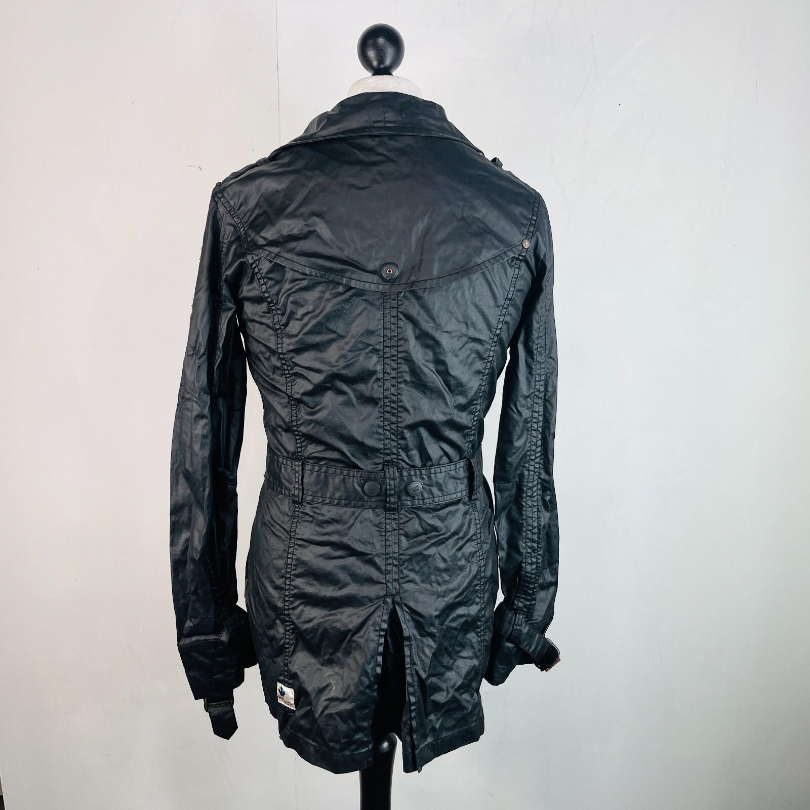 Khujo Womens Wax Cotton Goth Jacket in Black Double Breasted Belted size Large
