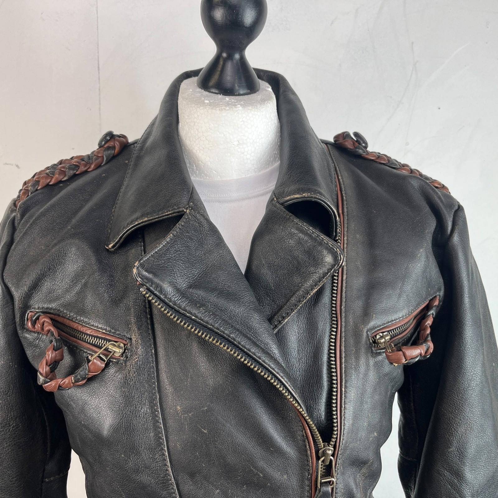 Vintage Louis Leather Biker Jacket Jacket Distressed Black Women's size 42