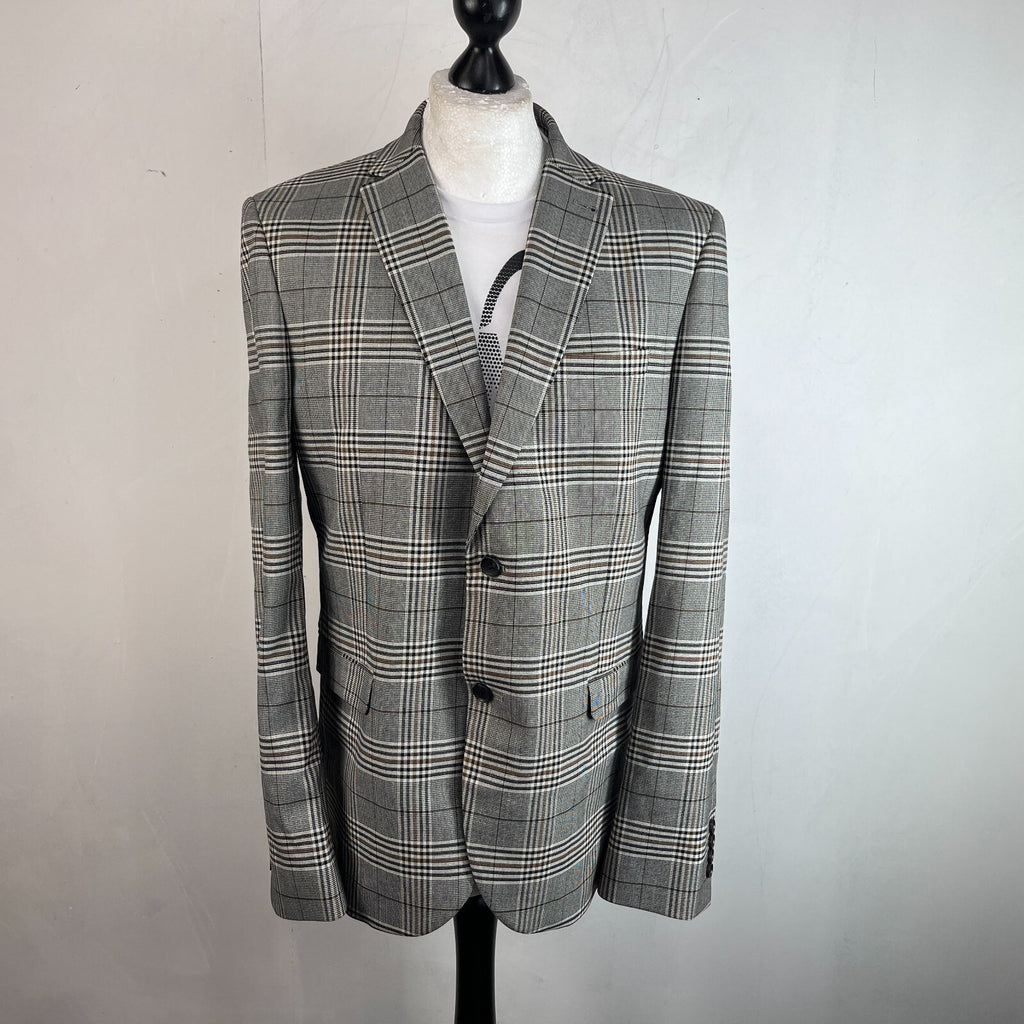 Next Tailoring Men's Grey Check Suit 44L Dark Grey W36 L31 Trousers Skinny Fit