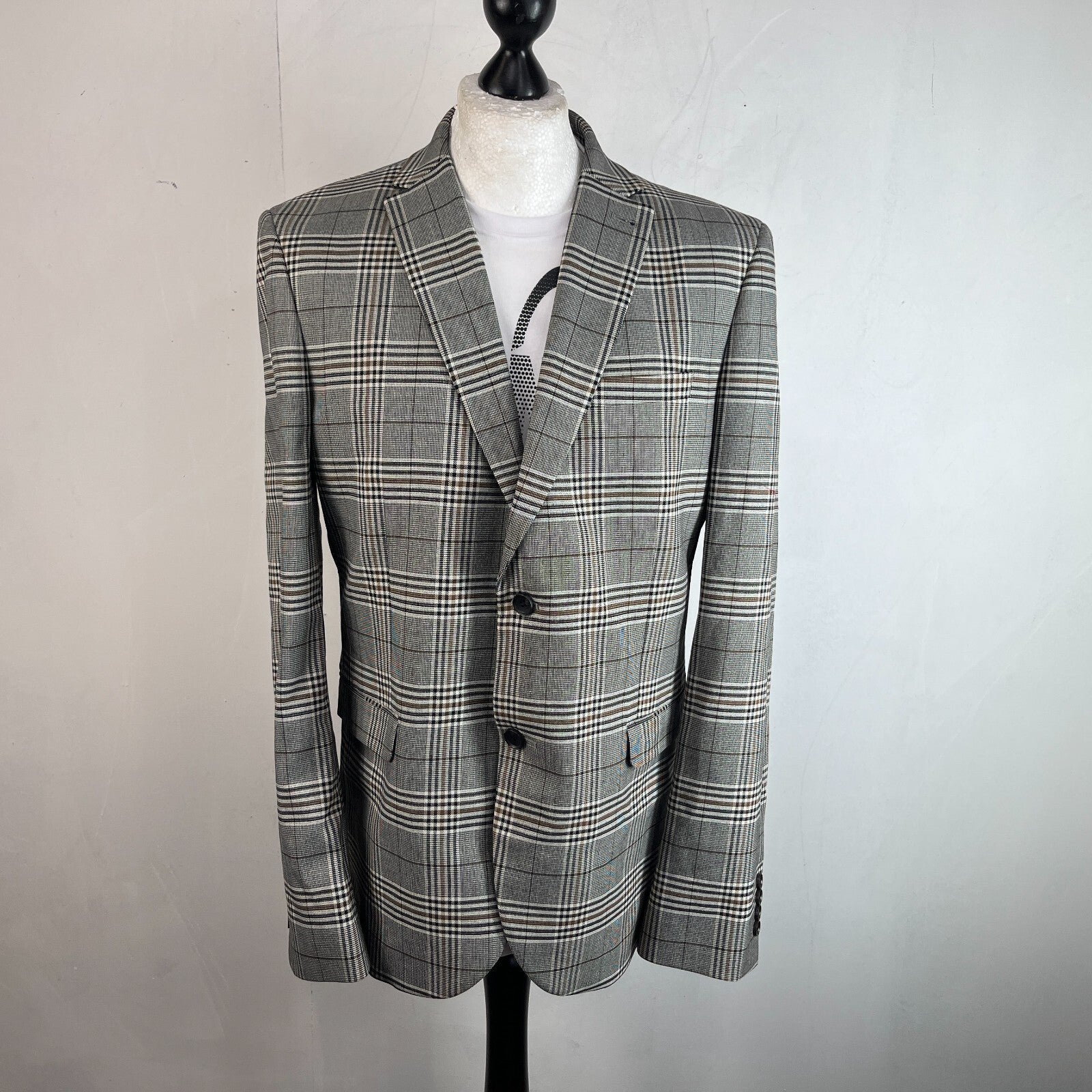 Next Tailoring Men's Grey Check Suit 44L Dark Grey W36 L31 Trousers Skinny Fit