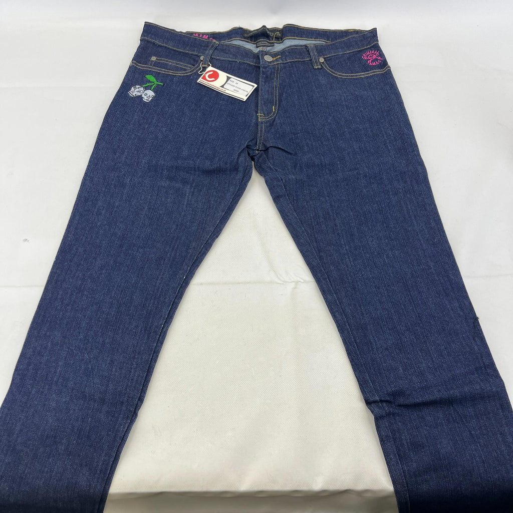 Criminal Damage Player Stretch Jeans Tapered Dark Blue 100% Cotton Denim W36 L32