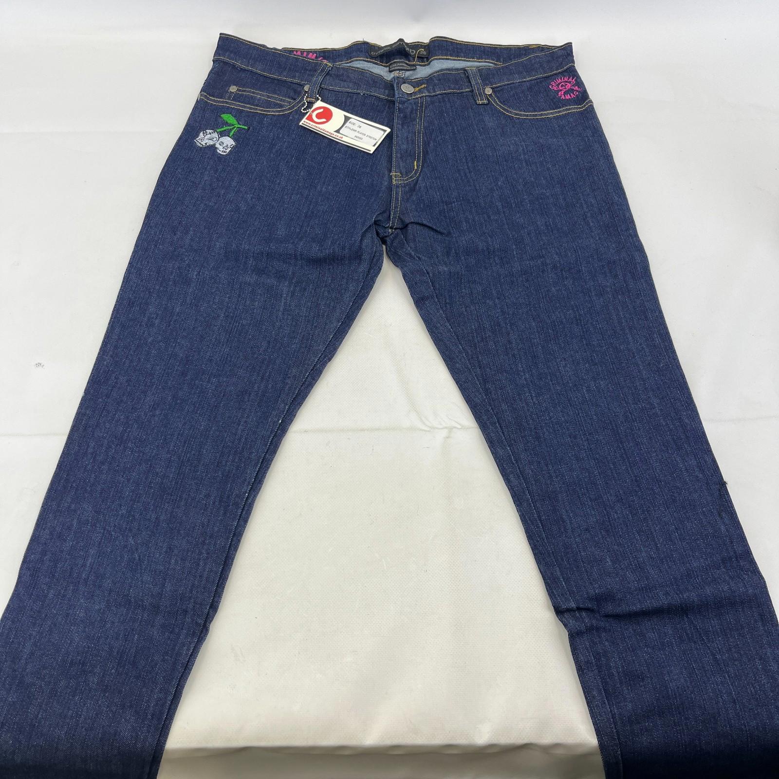 Criminal Damage Player Stretch Jeans Tapered Dark Blue 100% Cotton Denim W36 L32