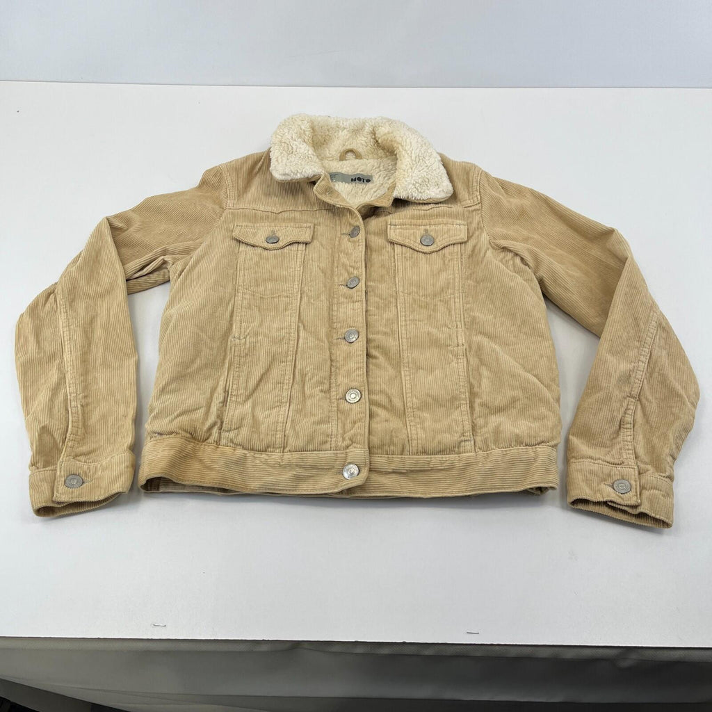 Topshop Moto Sherpa Lined Corduroy Jacket UK Women's Tan Brown Beige size 10