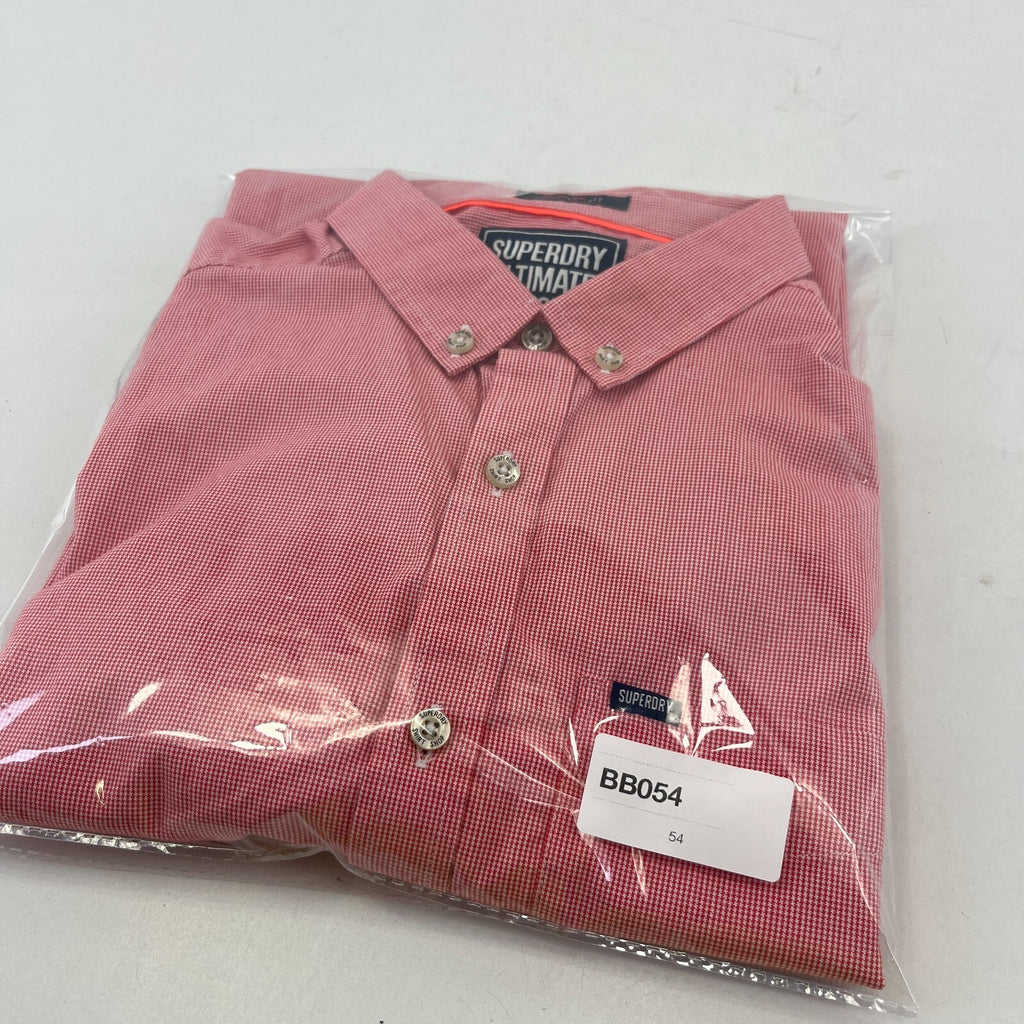 SuperDry Ultimate Oxford Shirt in Red Micro Houndstooth Short Sleeve size Small