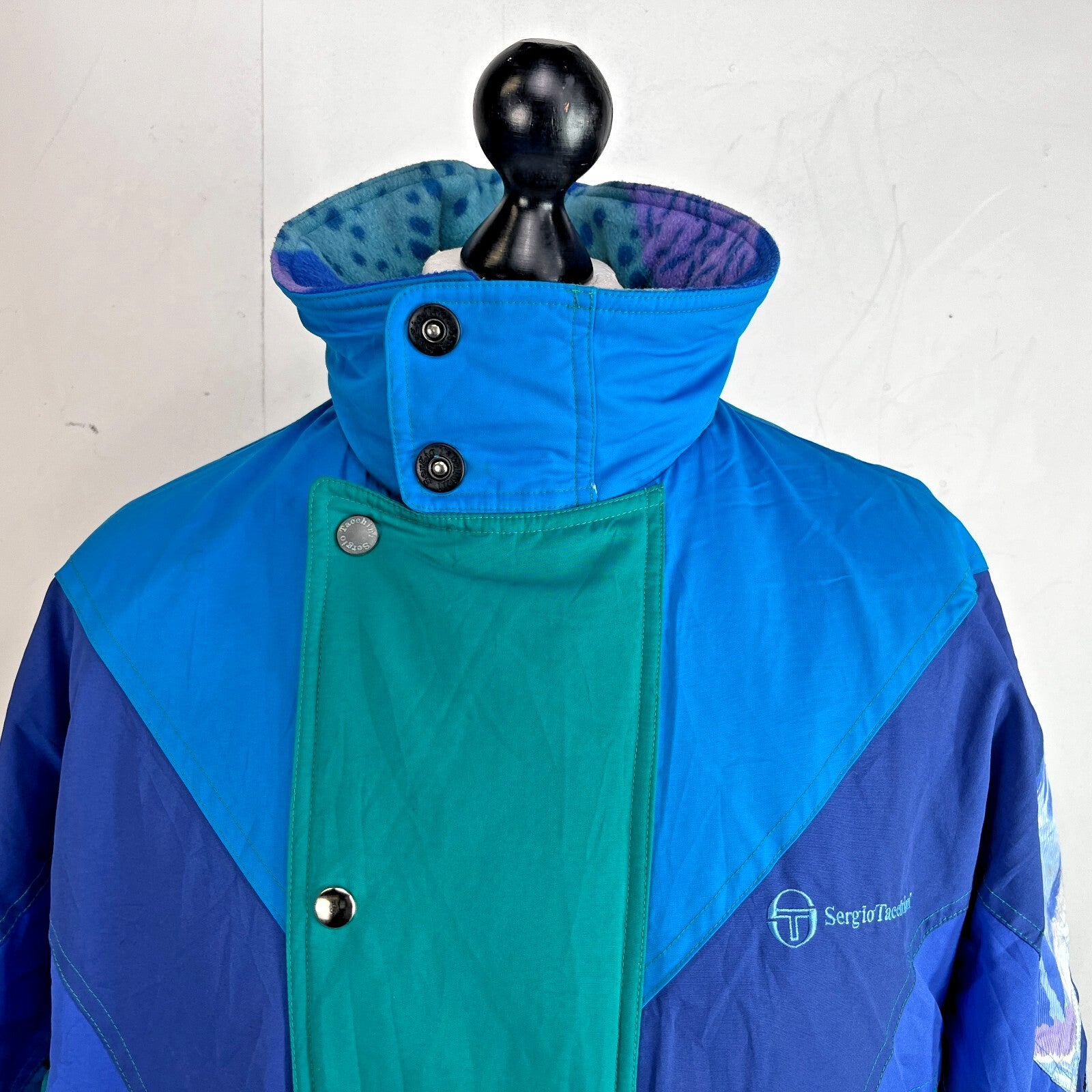 Vintage Sergio Tacchini 80s 90s Mens size M White Label Ski Jacket Blue & Green