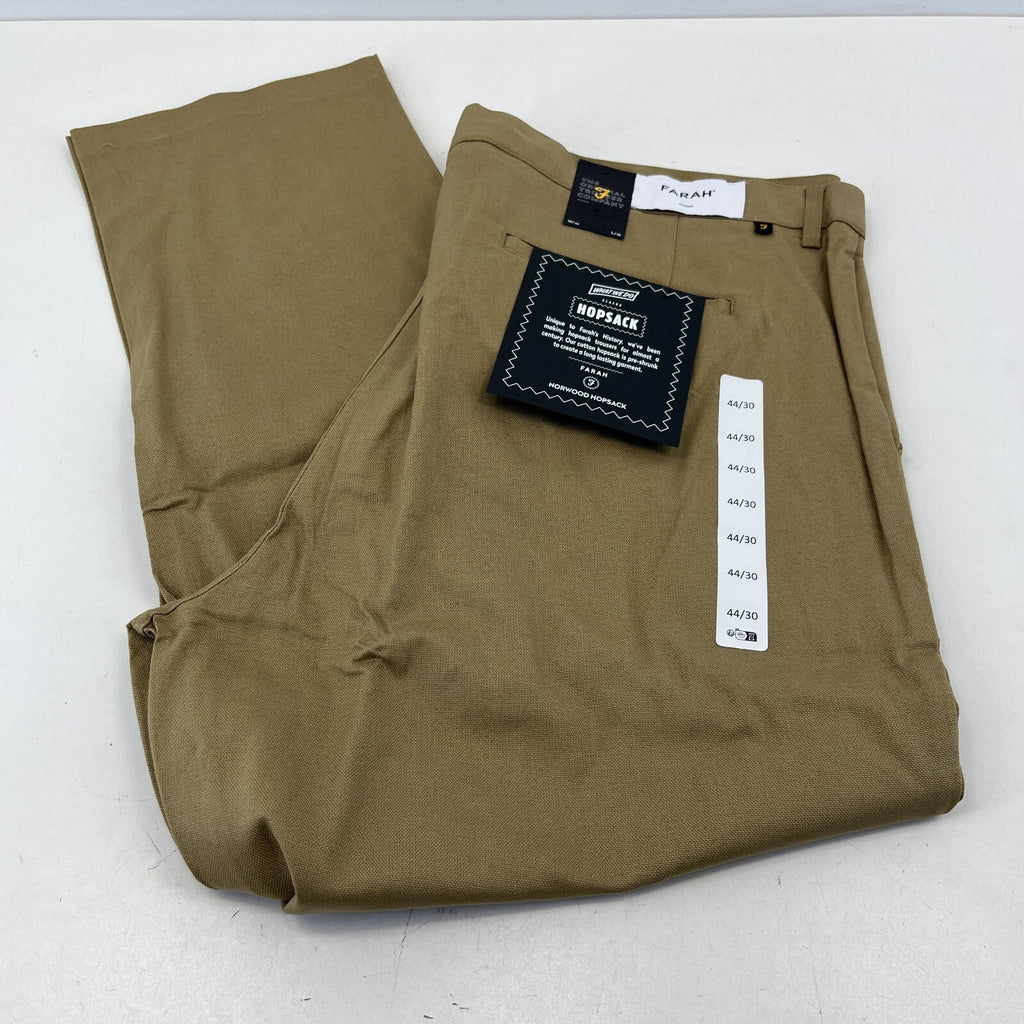 Farah Norwood Hopsack 100% Cotton Trousers Regular Fit W44" L30" Khaki Beige