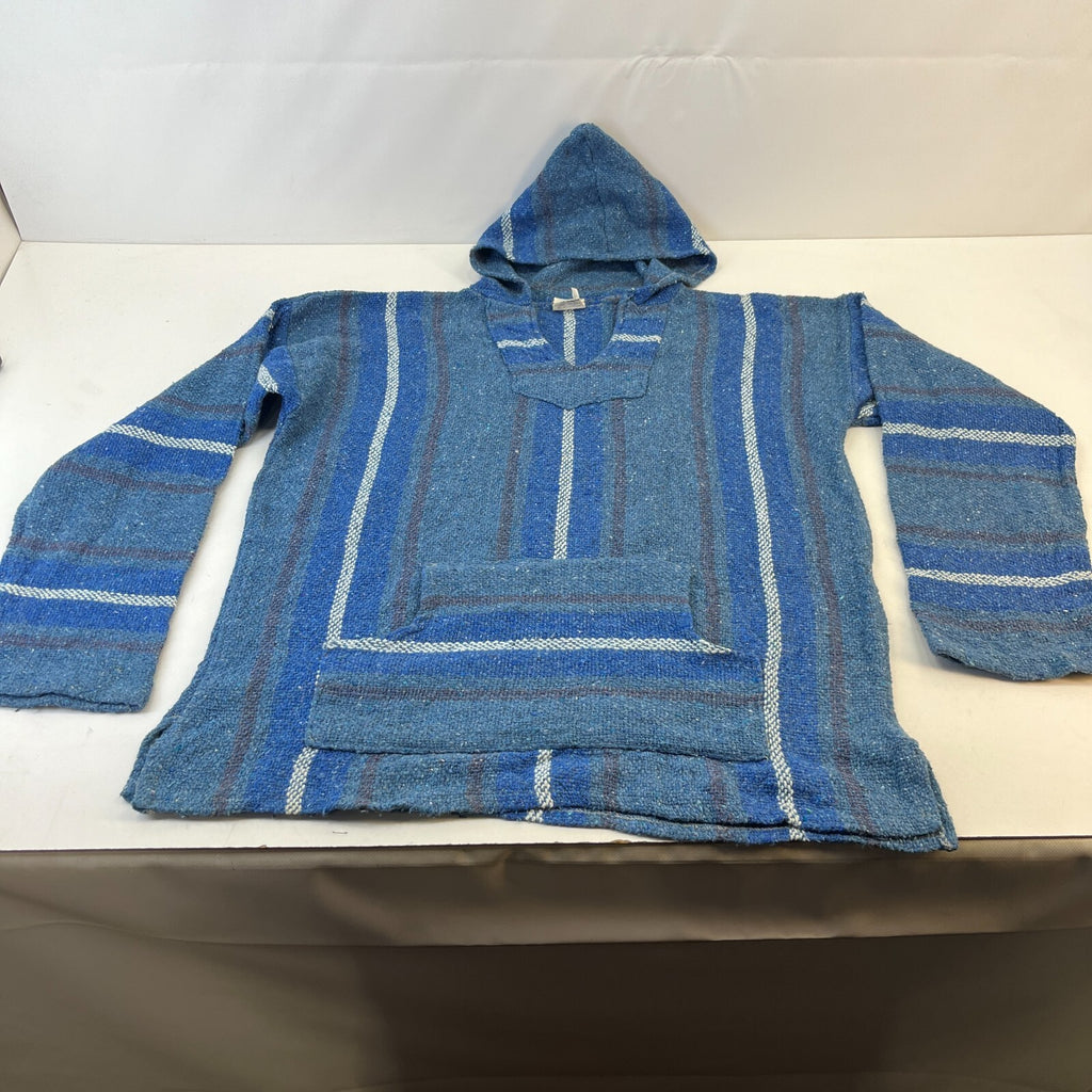 Focus Genuine Mexican Baja Hoodie Pullover Hippie Festival Blue UK size XL