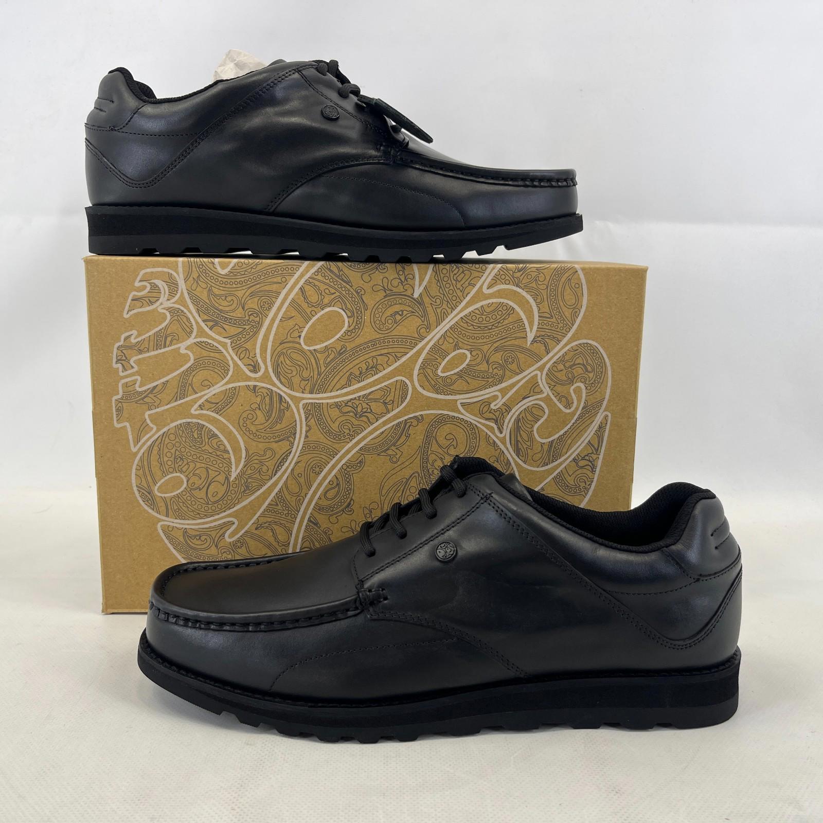 Pretty Green Harrow Lace Up Shoes Moccasin Loafers Men's Black Leather size 9.5